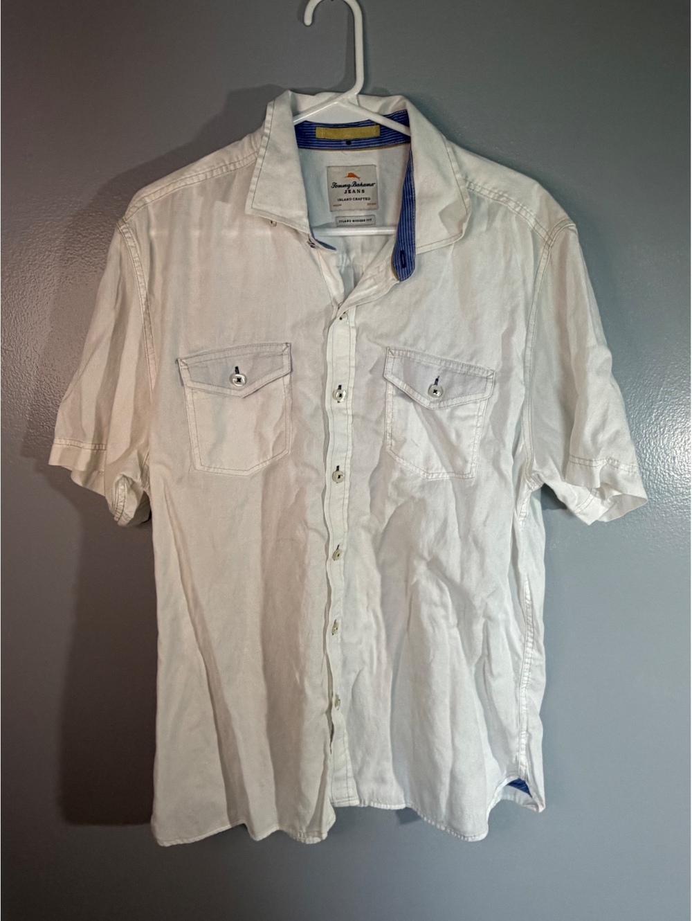 Tommy Bahama Jeans Men's White Short Sleeve Button-Up Shirt, Island Modern Fit,